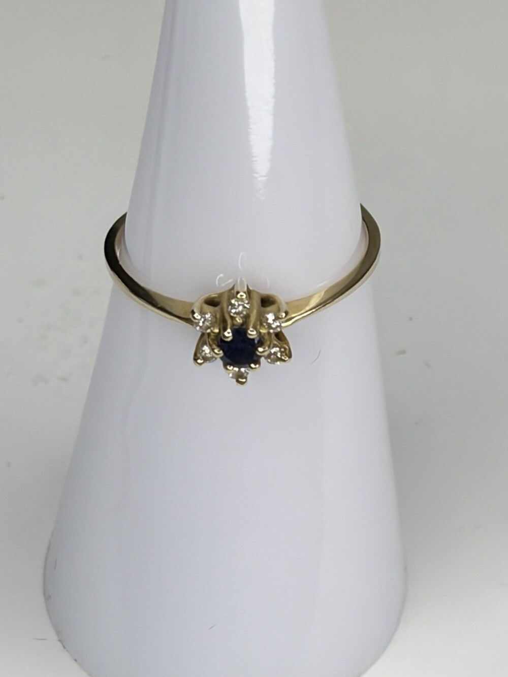 14K Yellow Gold Natural Blue Sapphire Diamond Flower Halo Ring Size 6